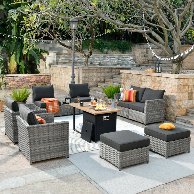 Kaizon Wicker 6 - Person Modular Patio Conversation Set with Cushions, Black