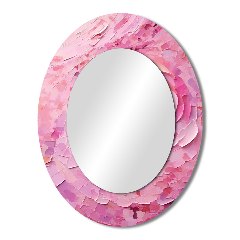 Pink Radiant Revolution Spiral - Grand miroir mural ovale sur métal, 43 po x 33 po