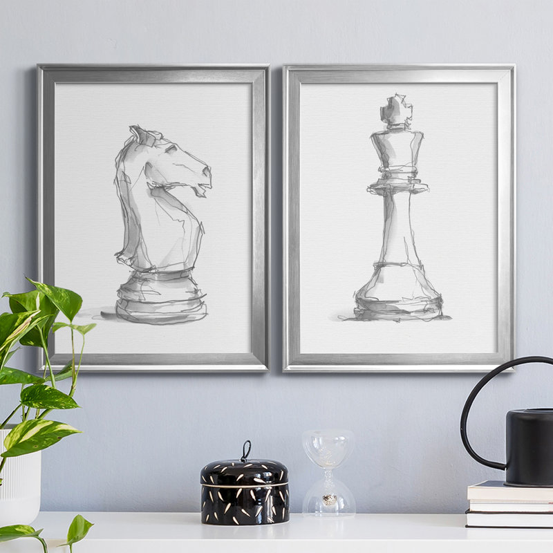 Chess Room Study I - Ensemble de 2 reproductions d'art sur toile, H 36,5 po x l 53 po x P 1 po, Cadre argenté