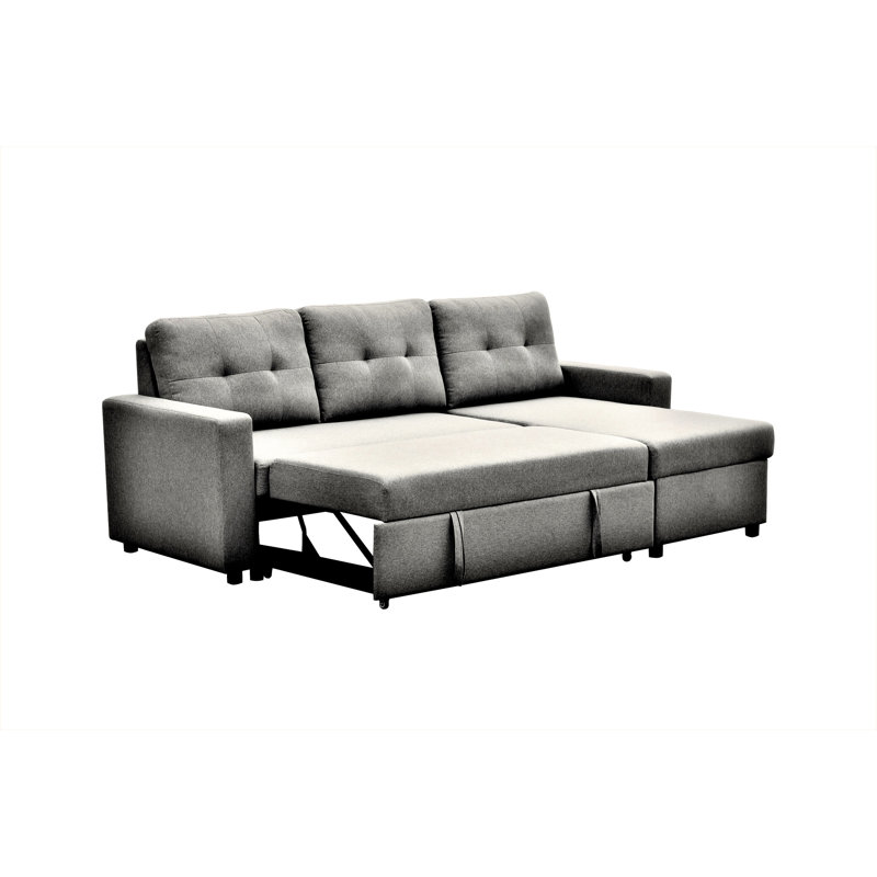 L-Shaped Sleeper Sectional In Grey, Space Saving For Living Room, 3 Grey Bed , Rooms,, Gray Polyester