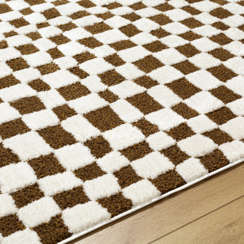 Tapis brun / crème en polyester tissé à la machine Carmin, Rectangle 9 pi 2 po x 12 pi