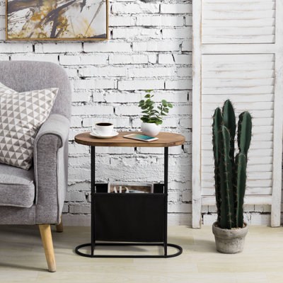 Small Living Room Wood End Table with Black Frame