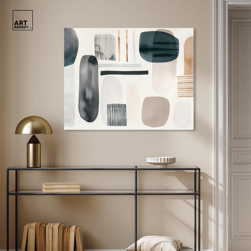 «Floating Shapes I Canvas Midcentury Shape Art» par Art Remedy, H 21 po x l 17 po, Cadre flottant noir