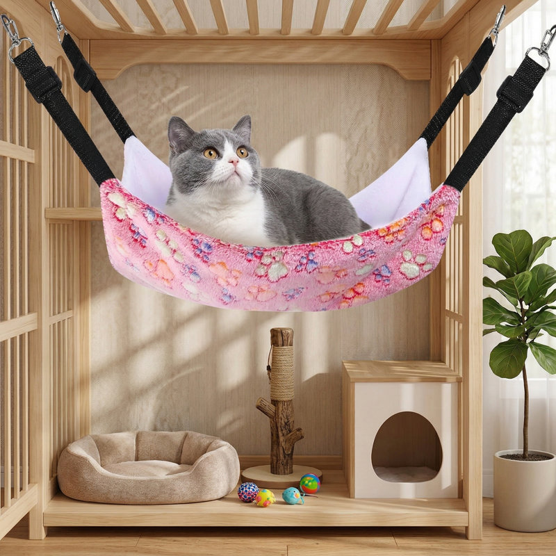4 hamacs en cage pour animaux avec sangles réglables et crochets en métal, lit à double face pour petits et grands chats, furets, rat, planeurs de sucre, chiots, motif de patte, 20 x 24 po