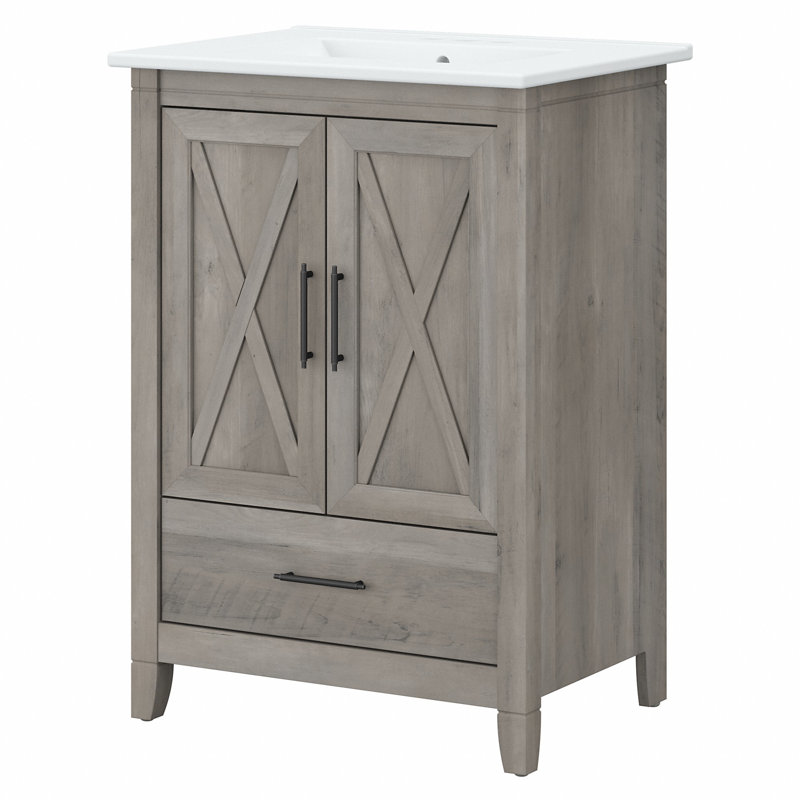 24W Single Bathroom Vanity with Ceramic Basin, Driftwood Gray