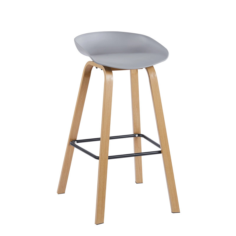 Kheya L-Shaped Plastic Bar Stool w/Veneer Metal Legs & Footrest for Kitchen, Dining Room, Breakfast Nooks