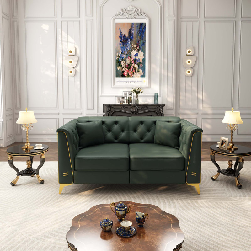 Canapé Chesterfield modulaire en similicuir avec capitonnage à boutons et pieds en métal