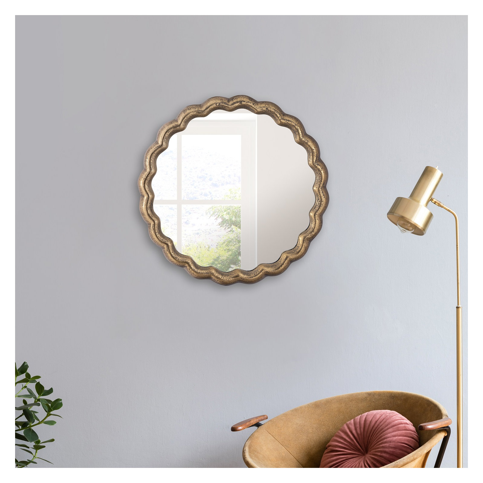 Aluminum Wave Mirror Medium, Gold, 20" x 20"