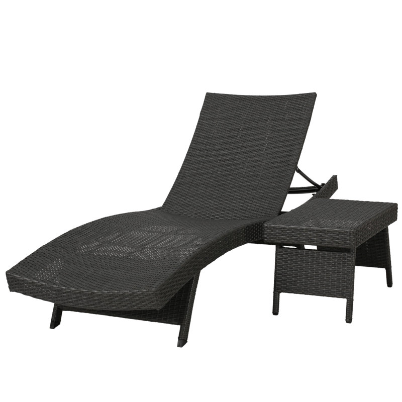 Lisbeth Outdoor Chaise Lounge with Table, Gray