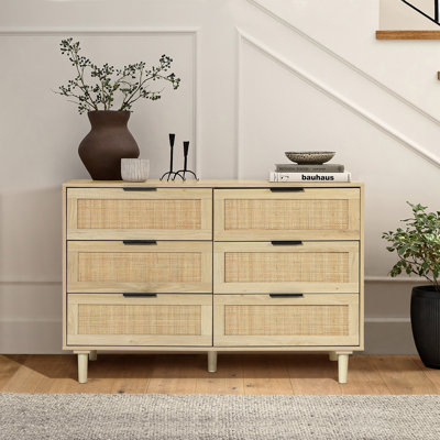 Scot 43.3'' W Natural Rattan 6-Drawer Dresser