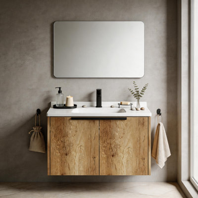 30 Inch Oak Wall Mounted Bathroom Vanity Base Only