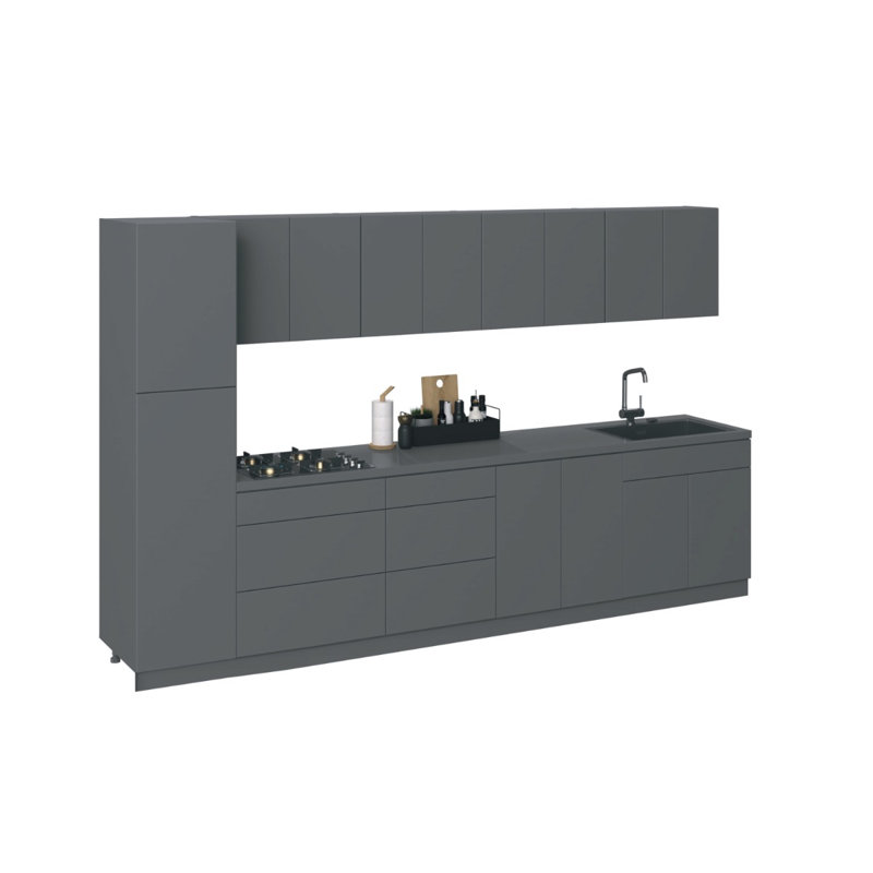 Cuisine complète l 135 po x H 83 po en panneau de fibres à densité moyenne (MDF) prêt à assembler, Gris lustré
