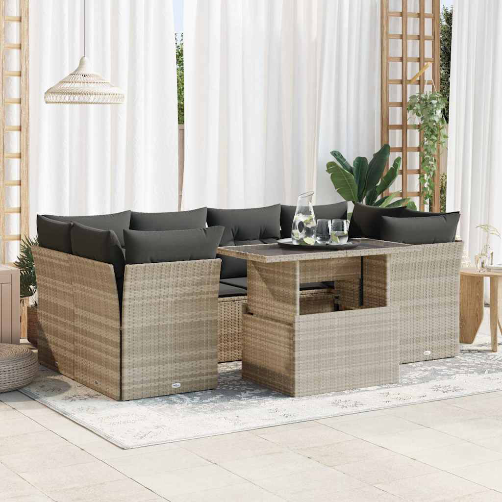 Vidaxl 7-Tlg. Garten-Sofagarnitur Mit Kissen Grau Poly Rattan