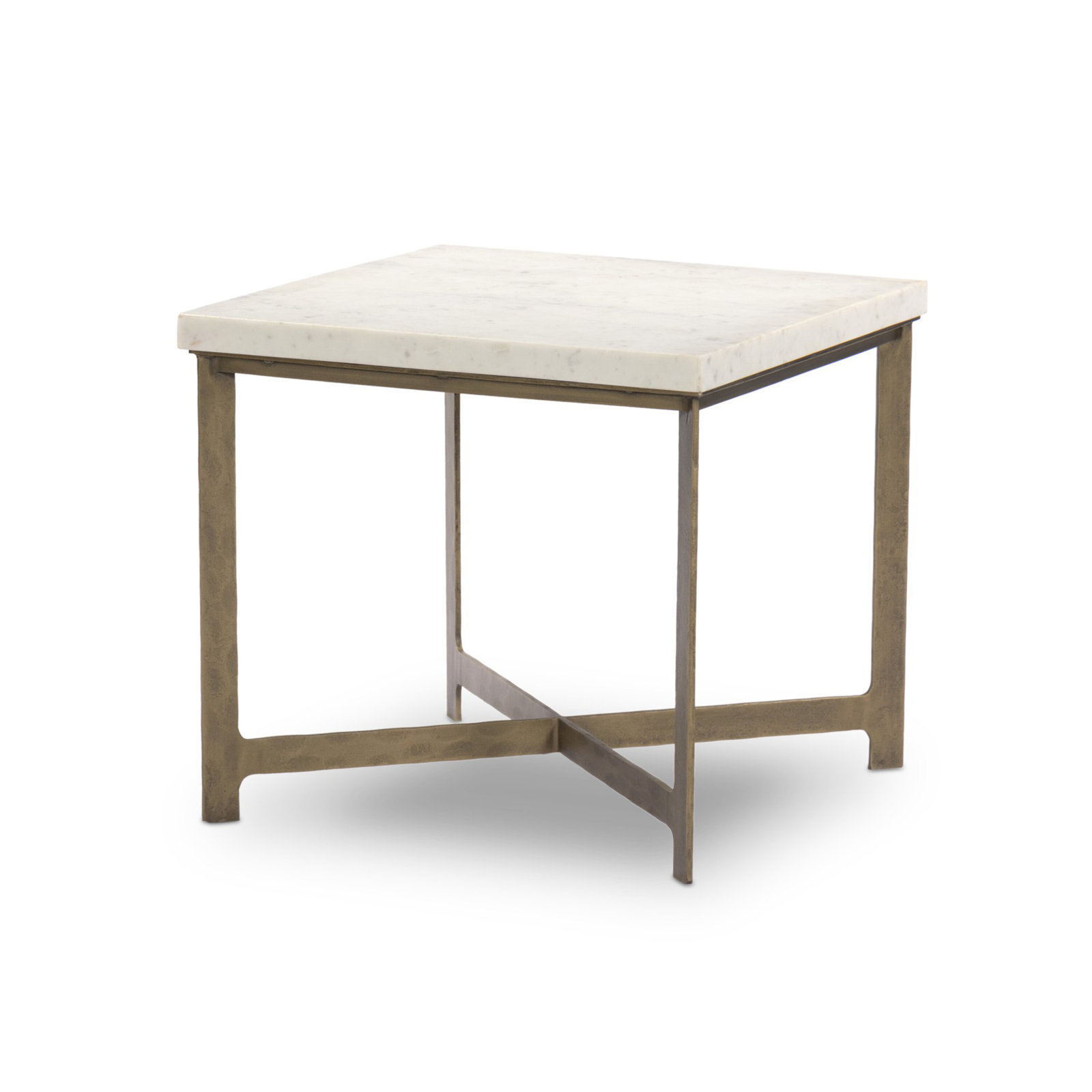 Nelida End Table-White Marble, White Marble Top/Antique Brass Base