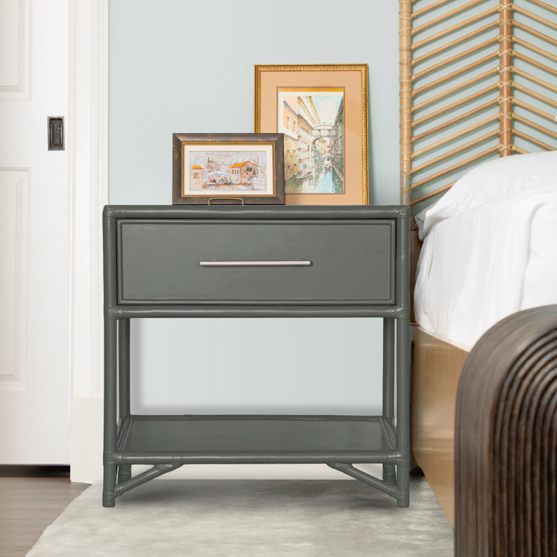 Olivia Collection 1 - Drawer Rattan Nightstand, Cocoa