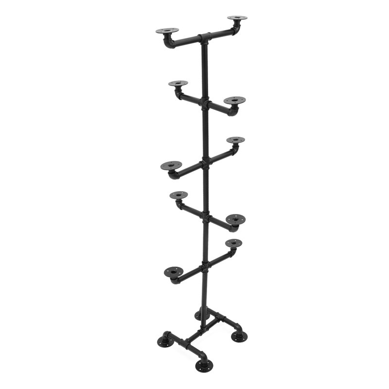 Support de rangement pour chapeaux 61 pouces de style industriel avec 10 cintres, Noir