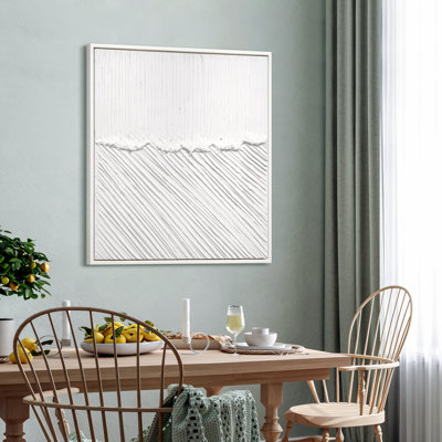 Pure Serenity Heavily Textured Hand Painted White Framed Canvas Wall Art