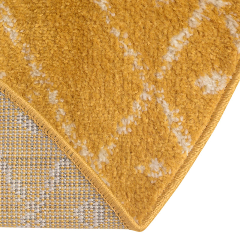 Tapis en polypropylène tissé à la machine à motif géométrique bleu Lazaro, Rond 3 pi
