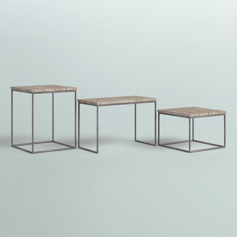  Ensemble de trois plateaux décoratifs transitionnels en bois et métal gris anthracite naturel H et bois