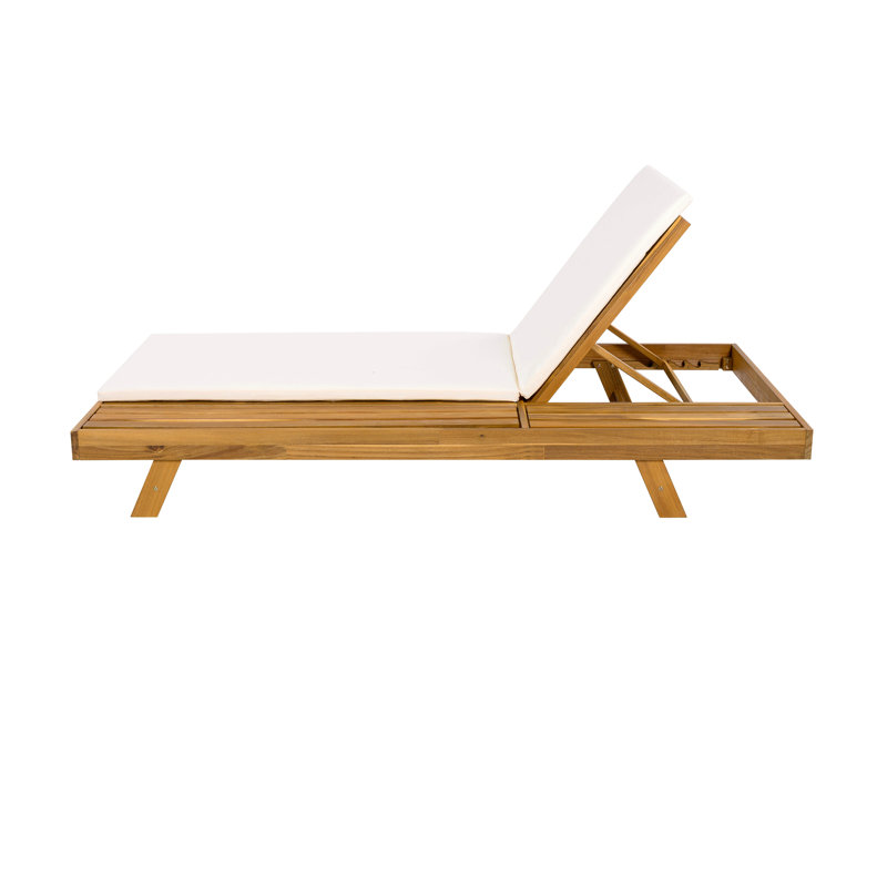 Lounge Chaise Set,Space Available On One Side, Acacia Wood With Water-Resistant Lounge Cushions (2 Inch Thick), Cream