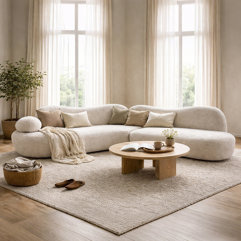 Canapé modulaire incurvé de 127,7 po de forme moderne en forme de croissant et de dossier papillon, beige, Beige Boucle