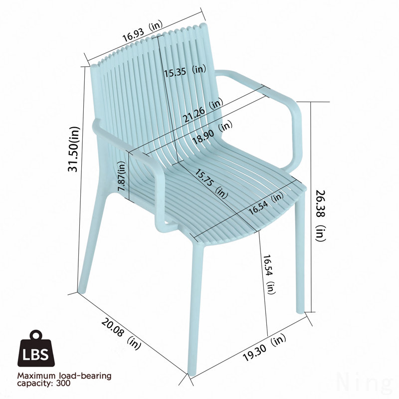 4Pcs Light Blue Stackable Pp Armchair For Indoor/Outdoor Use-Ergonomic Slatted Back, With Modern Folding Indoor/Outdoor Multi-Functional Square Table- Pp Tabletop With Metal Legs