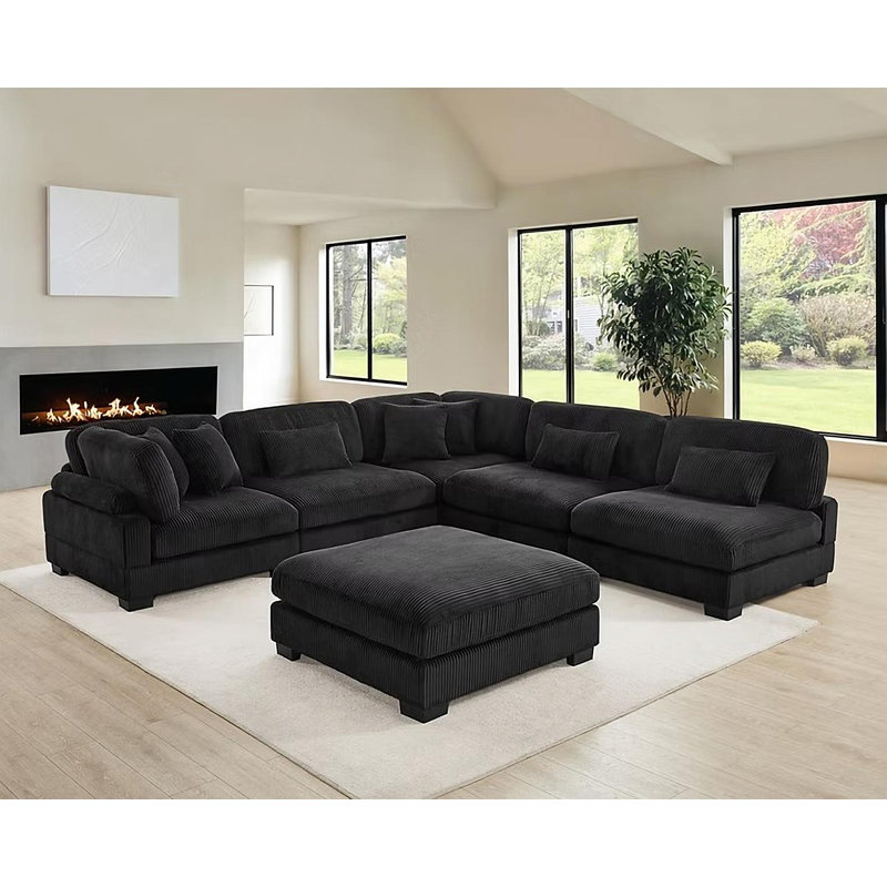 Supremo Black 6 Piece Sectional, Black Fabric