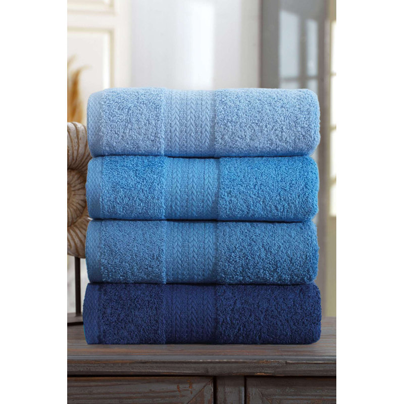 Ensemble de serviettes à main de qualité supérieure (4 pièces), 100% coton, 19,7 x 33,5 pouces | Doux et absorbant, lavable à la machine à 104 ° F | Couleur bleue élégante, parfaite pour le décor de la salle de bain et de la cuisine, confort luxueux et durabilité