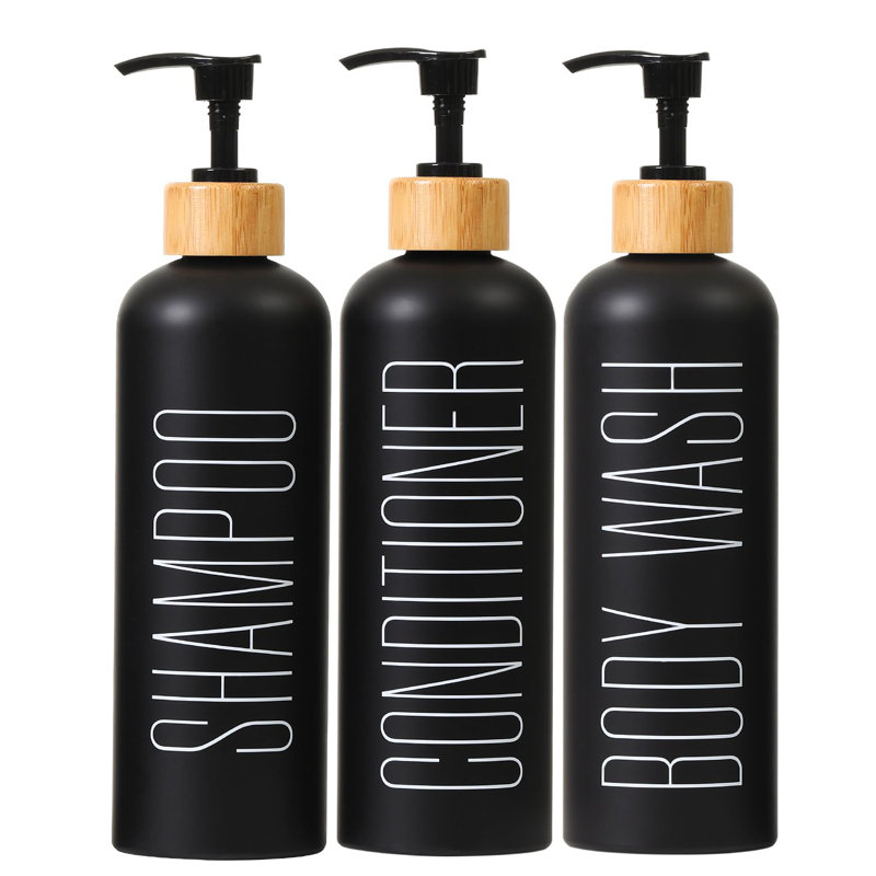 Ensemble de douche noire pour salle de bain rechargeable 16 oz. 3 bouteilles vides