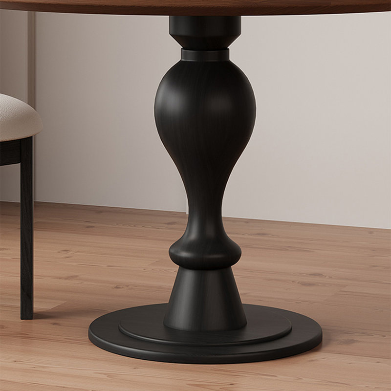 Black&Walnut Round Solid Wood Dining table, 29.53"H x 39.37"L x 39.37"W
