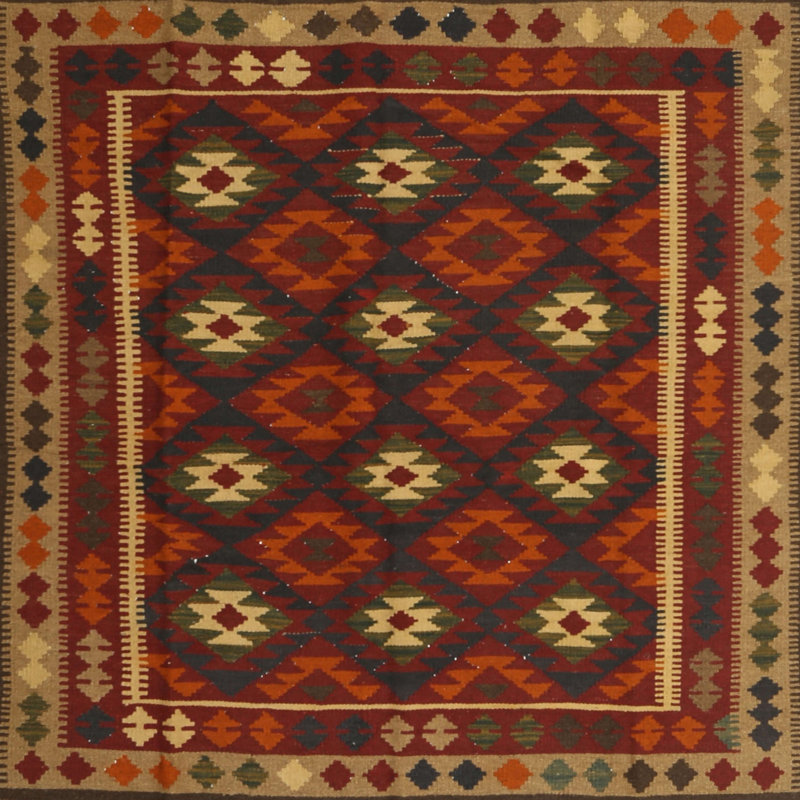 Tapis beige/rouge/brun contemporain, Carré 6 pi