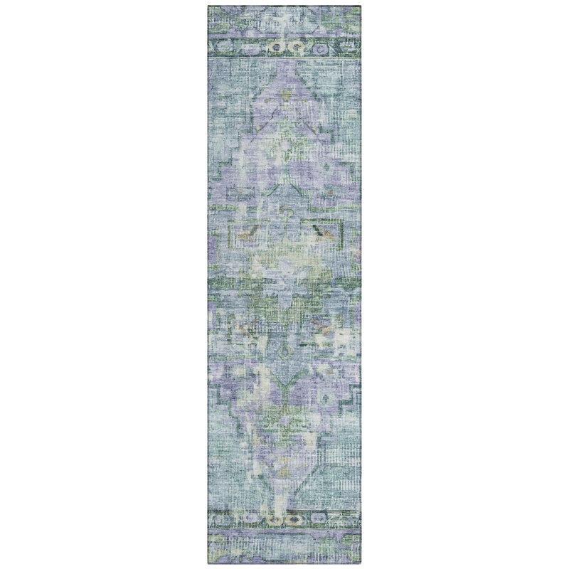 Machine Washable Indoor/Outdoor Xhevrie Teal Rug, Runner 2'3" x 7'6"
