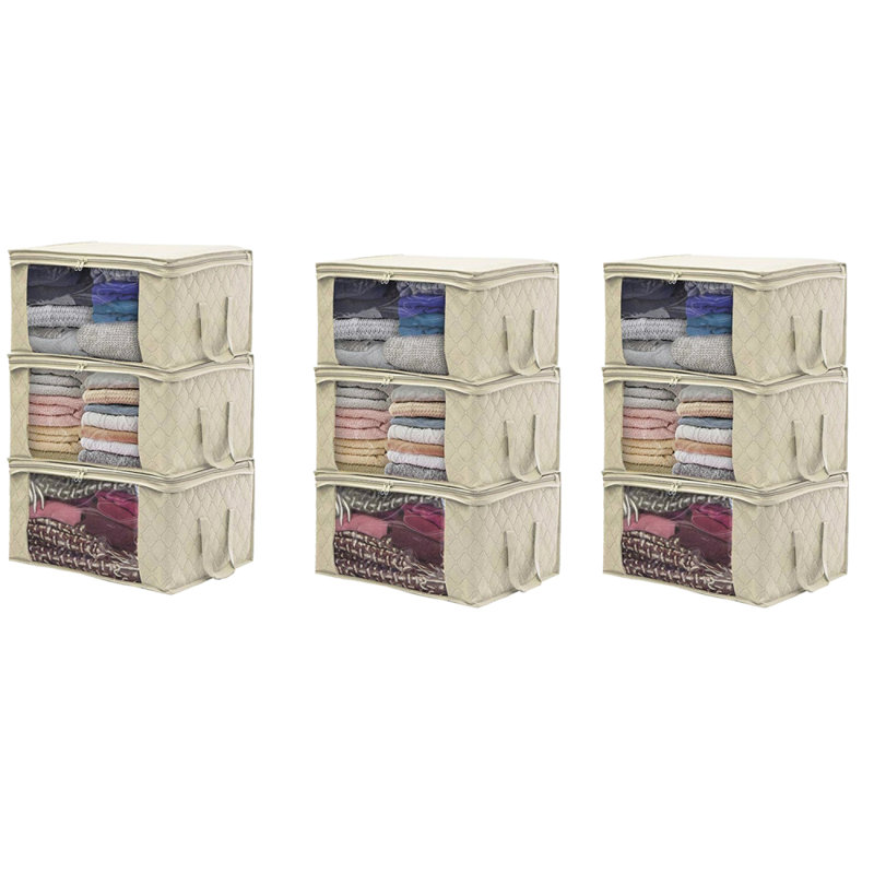 Boîte de rangement pliable avec 9 sacs de rangement pour vêtements avec grande fenêtre transparente Poignées robustes pour placard, dortoir, oreillers, literie, vêtements, couvertures