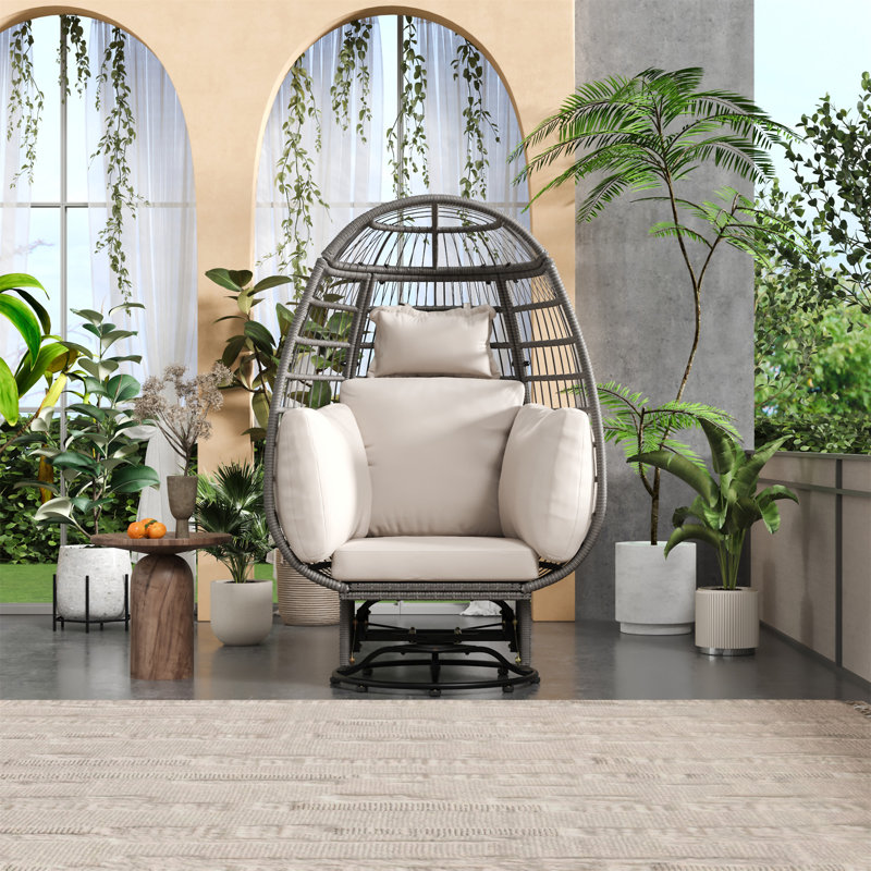 Chaise pivotante d'extérieur avec coussins, Gris/beige