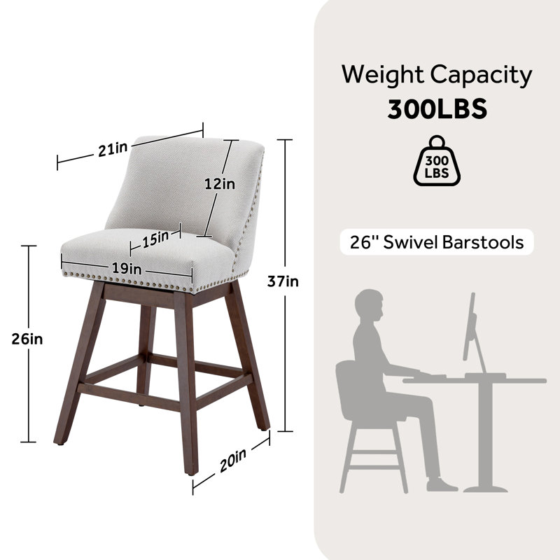 Counter Height Swivel Barstools, 26'' H Seat Height Upholstered Bar Stools, 4, Beige