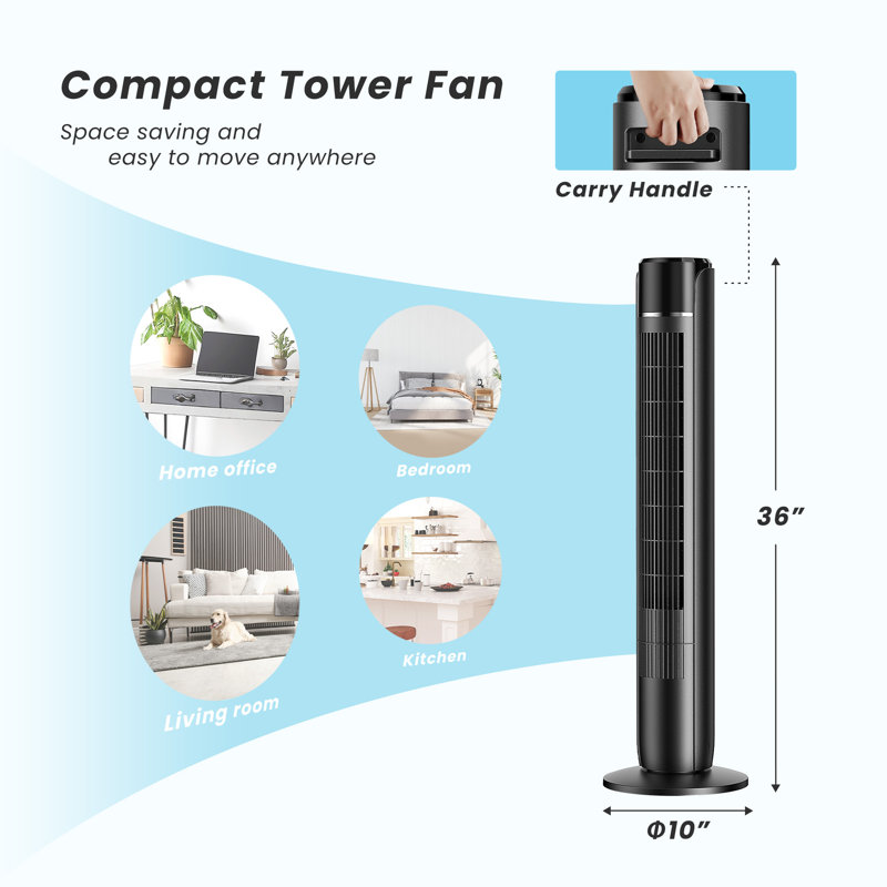 Ventilateur tour, ventilateur sans lame oscillant à 60 ° avec télécommande, refroidissement silencieux, 4 modes, minuterie 12h, affichage à DEL avec arrêt automatique, ventilateur de plancher portatif pour le salon de la chambre à coucher, bureau
