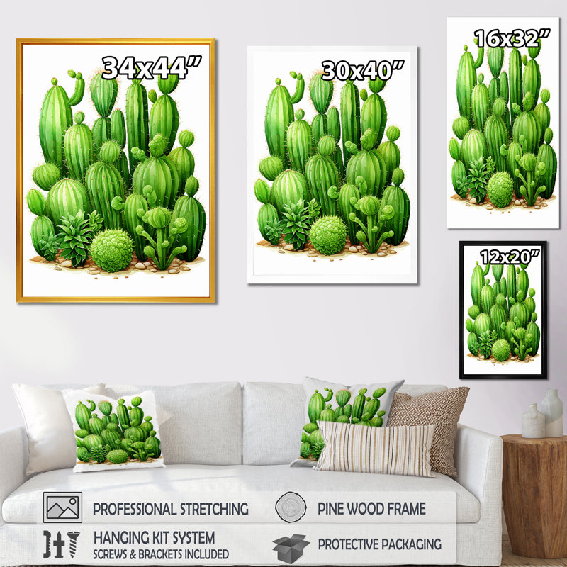 Cactus vert, désert I, H 40 po x l 30 po x P 1,5 po, Cadre simple noir