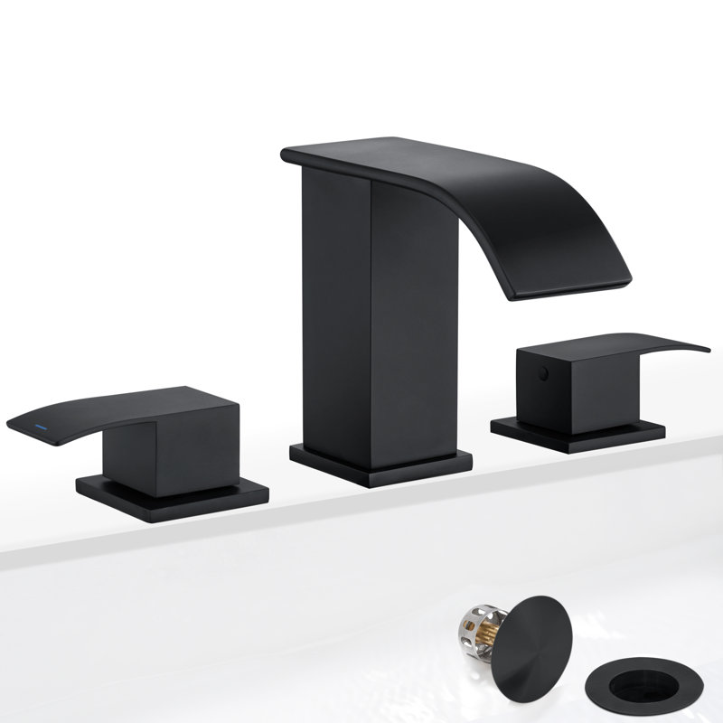 Robinet de lavabo pour salle de bain à poignée double 8 pouces avec bonde escamotable, Noir mat