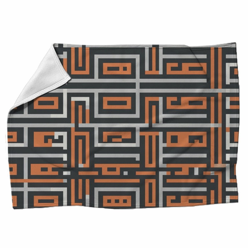 Machine Printed Throw Blanket, Throw, Geometric, Gray/Orange
