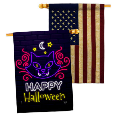 Neon Halloween Cat 2-Sided Polyester 40 x 28 in. House Flag