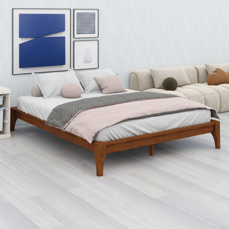 Wood Platform Bed Frame, With Wood Slat Support, Brown