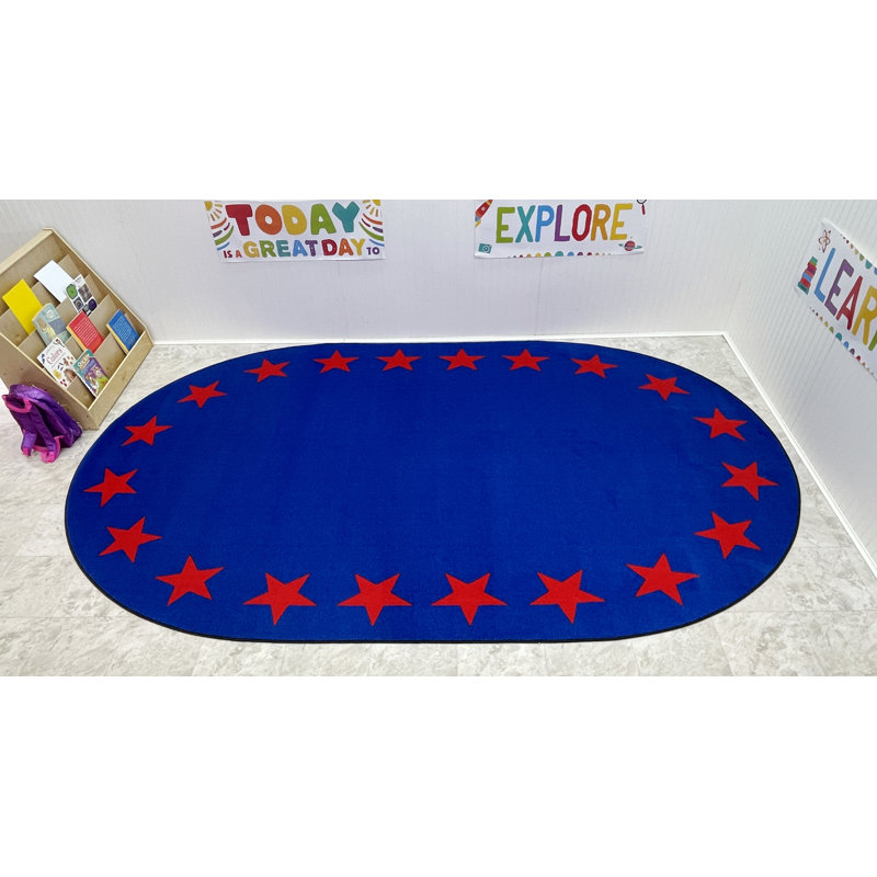 Star Border Classroom Rug, Oval 7'6" x 12'