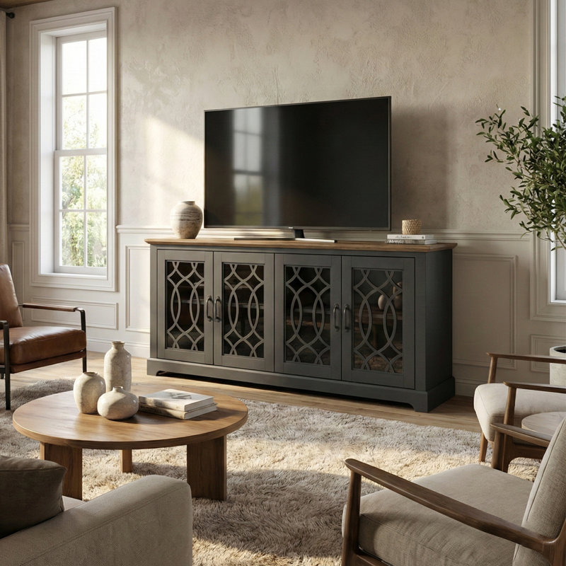 Eleana TV Stand for TVs up to 75", Black/Knotty Oak