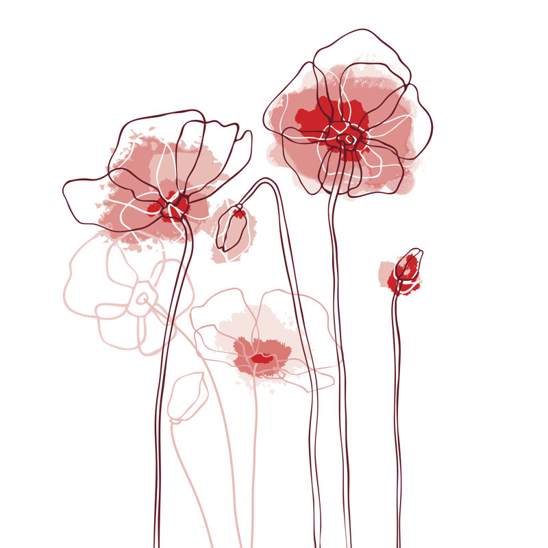 Coquelicots rouges, H 30 po x l 30 po