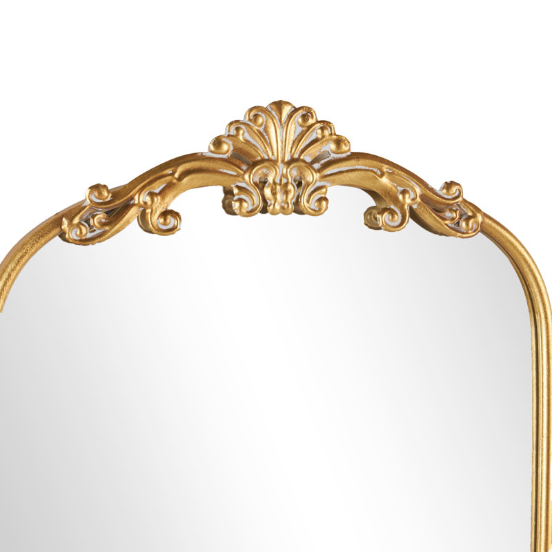 Miroir de plancher audacieux et orné de 28 po x 1 po x 48 po Audranna, Dessus arqué / couronné, 48,20 po x 28 po