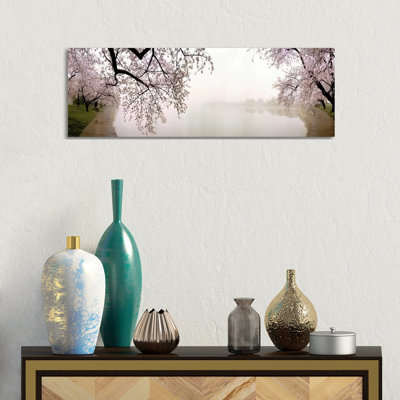 Cherry Blossoms At The Lakeside Washington Dc, Usa - Wrapped Canvas Panoramic Print