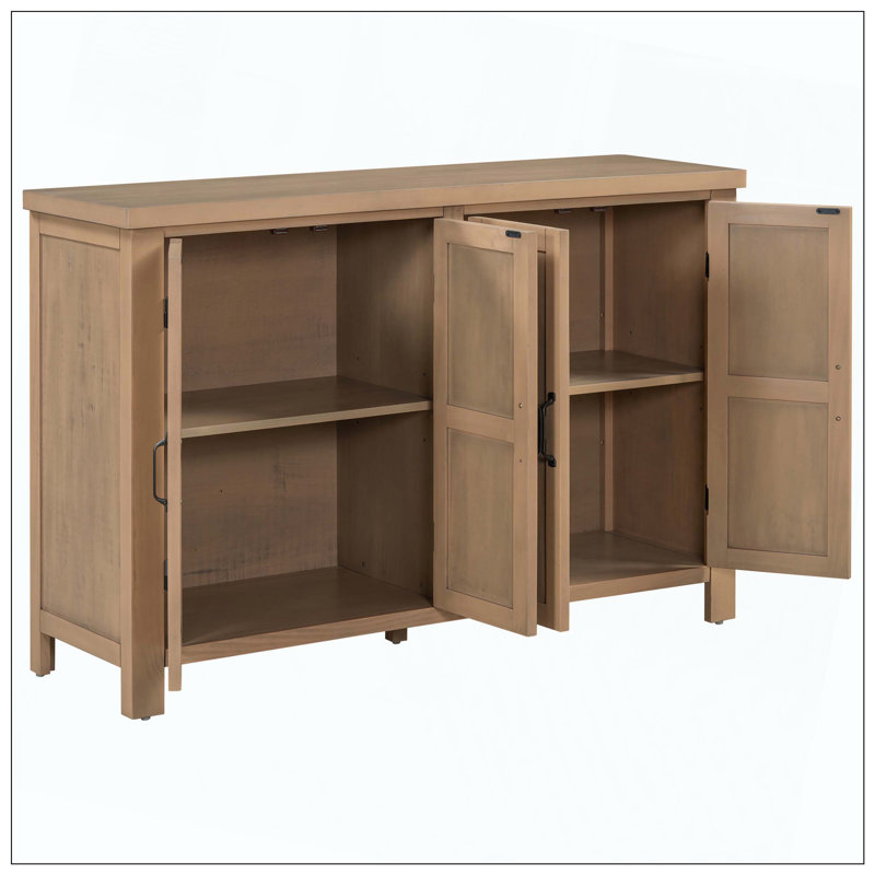 U_STYLE Buffet de rangement à 4 portes avec tablettes réglables et poignées rétro Atimon, rangement spacieux, pieds en pin, pour le salon, le bureau et le vestibule