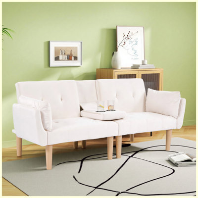 Sofa Couch Velvet Upholstered Couch, Beige for Living Room, Bedroom, Apartment