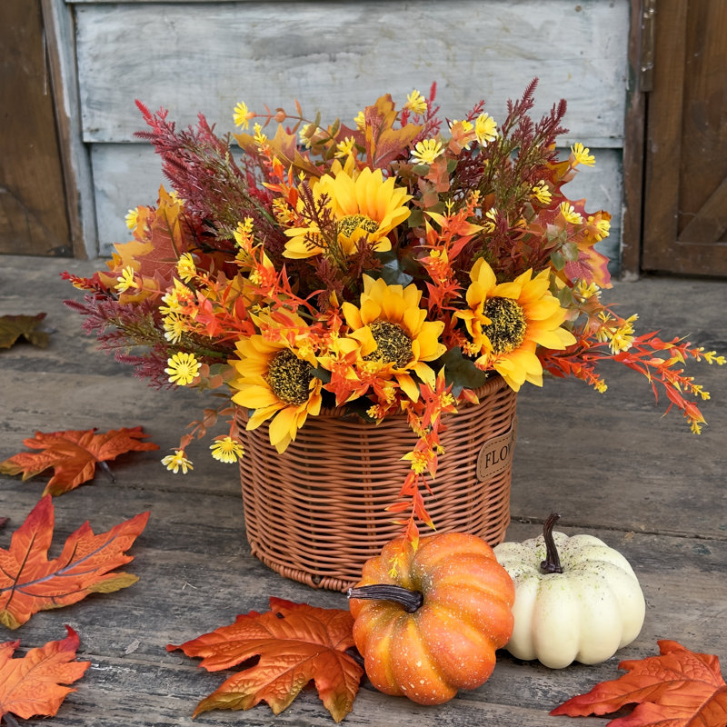 Fleurs artificielles multi-espèces réalistes pour l'extérieur et l'intérieur, 9 tiges, Orange