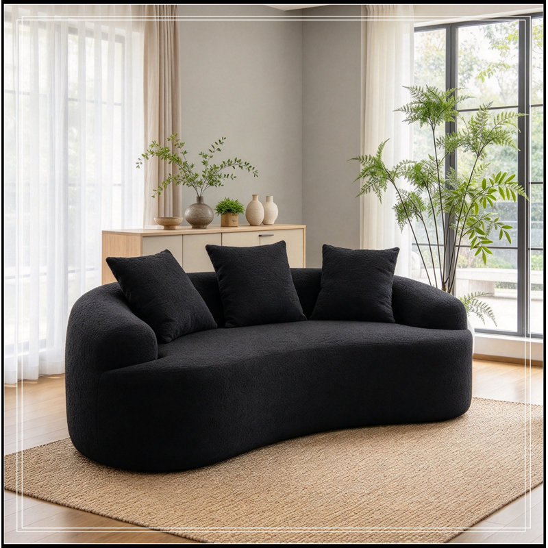 Causeuse courbée avec coussins et assise moelleuse, Black